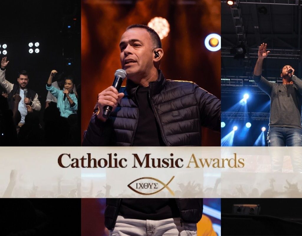 no palco estão o grupo Amor e Adoração e os cantores Pitter Di Laura e Thiago Tomé